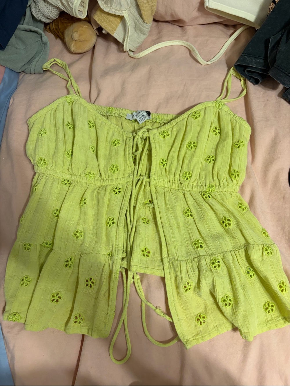 Lime Green Eyelet Tie-Front Cami Top size small